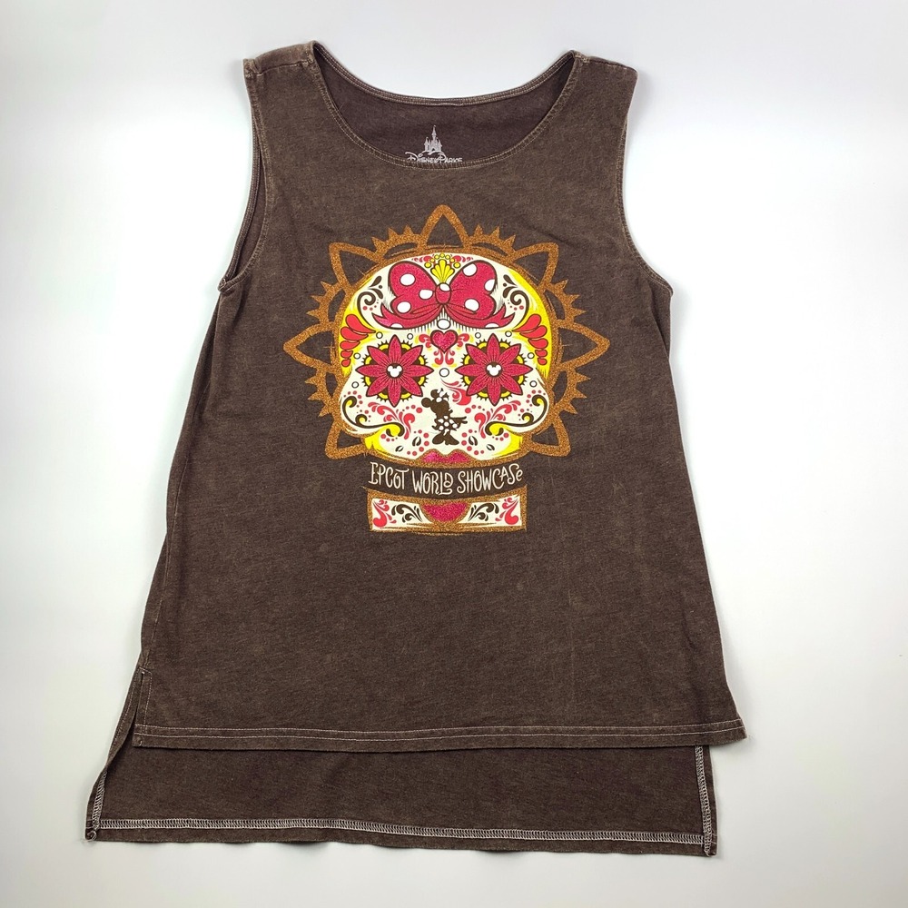Disney Parks Epcot World Showcase Mexico Womens Sz L Brown Glitter Sugar Skull